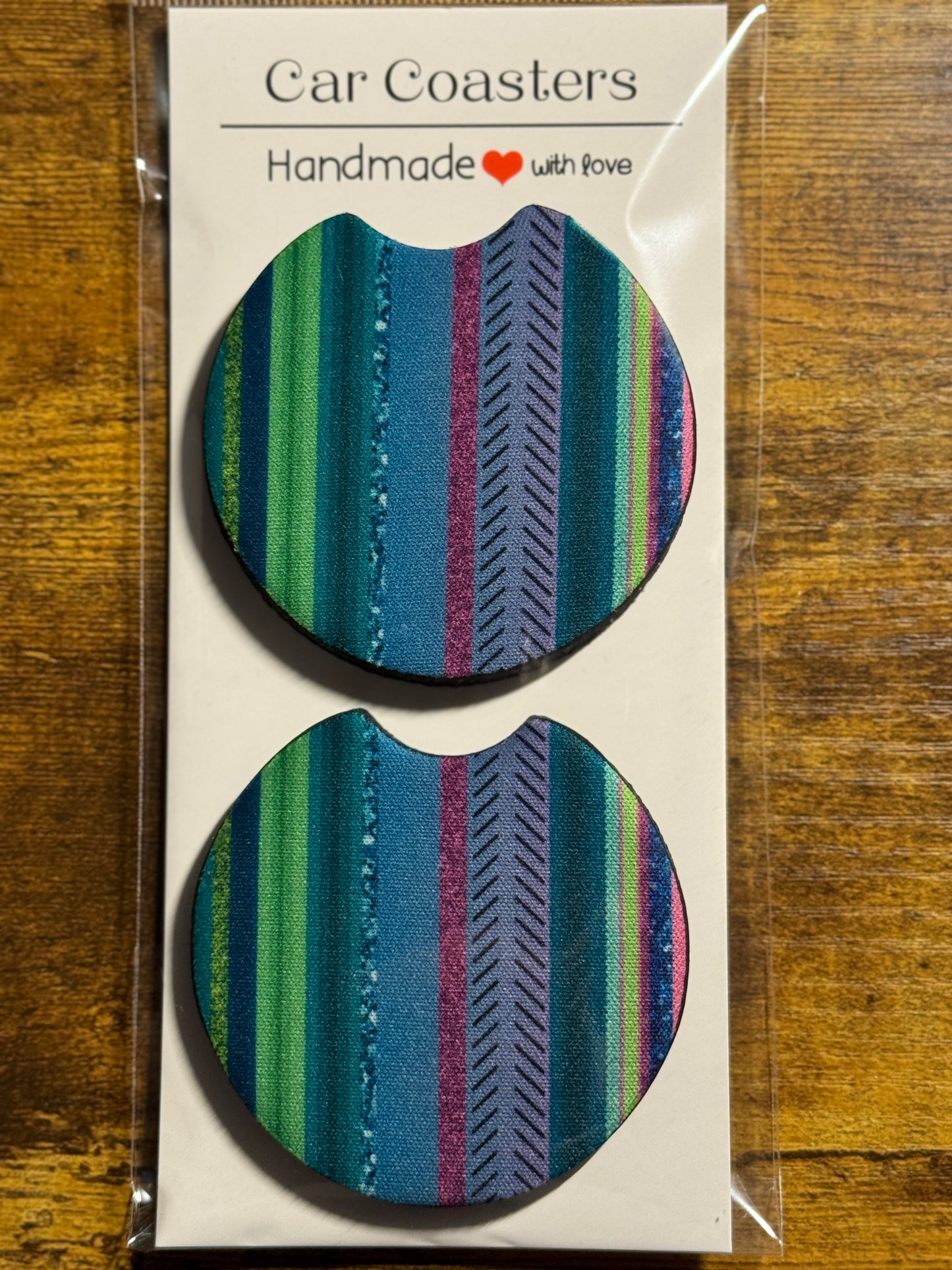 Green Striped Car Coasters