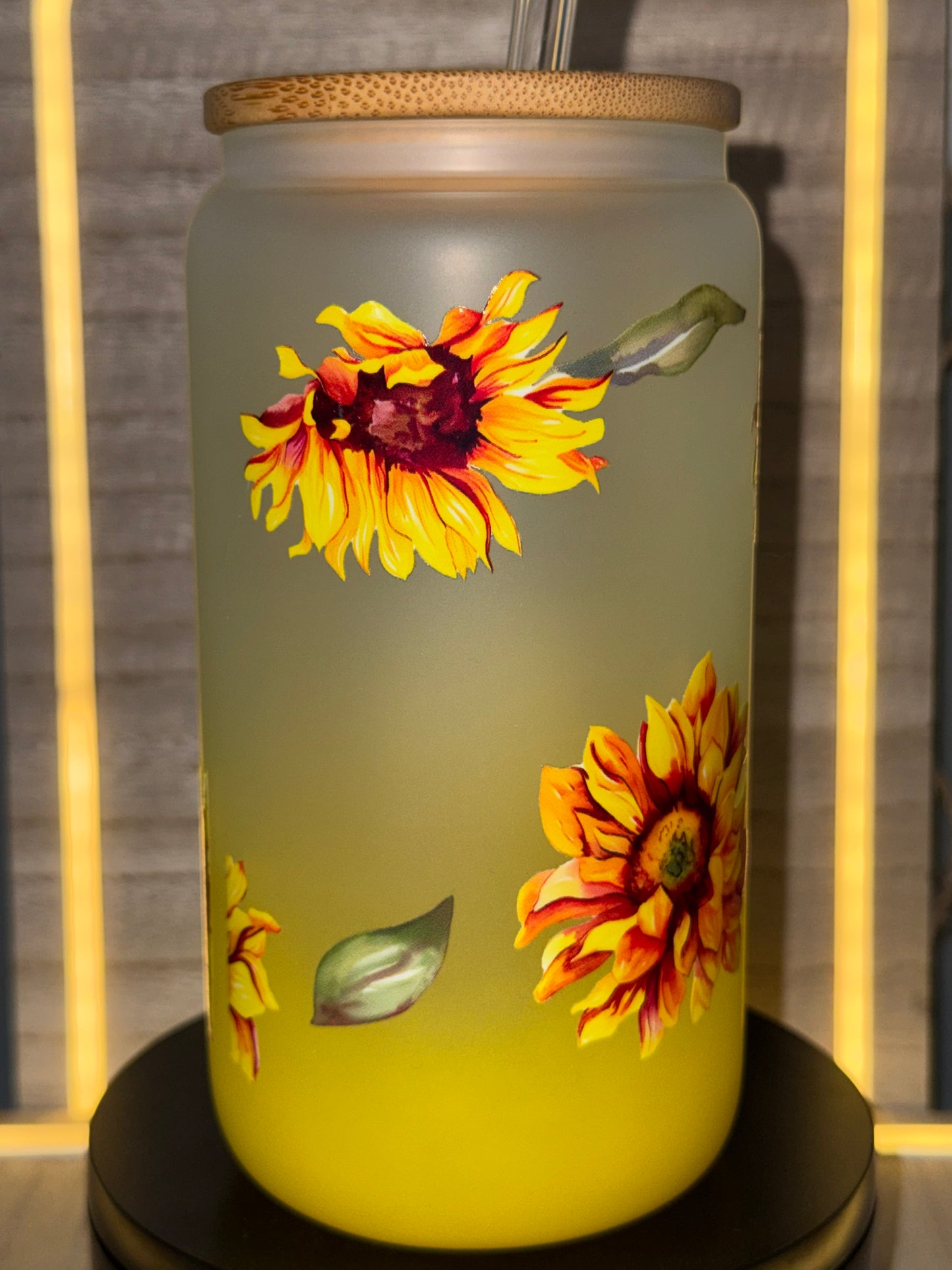 16oz Glass Yellow Sunflower