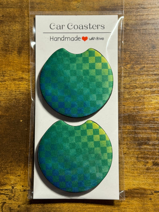 Green & Blue Checkered Car Coasters