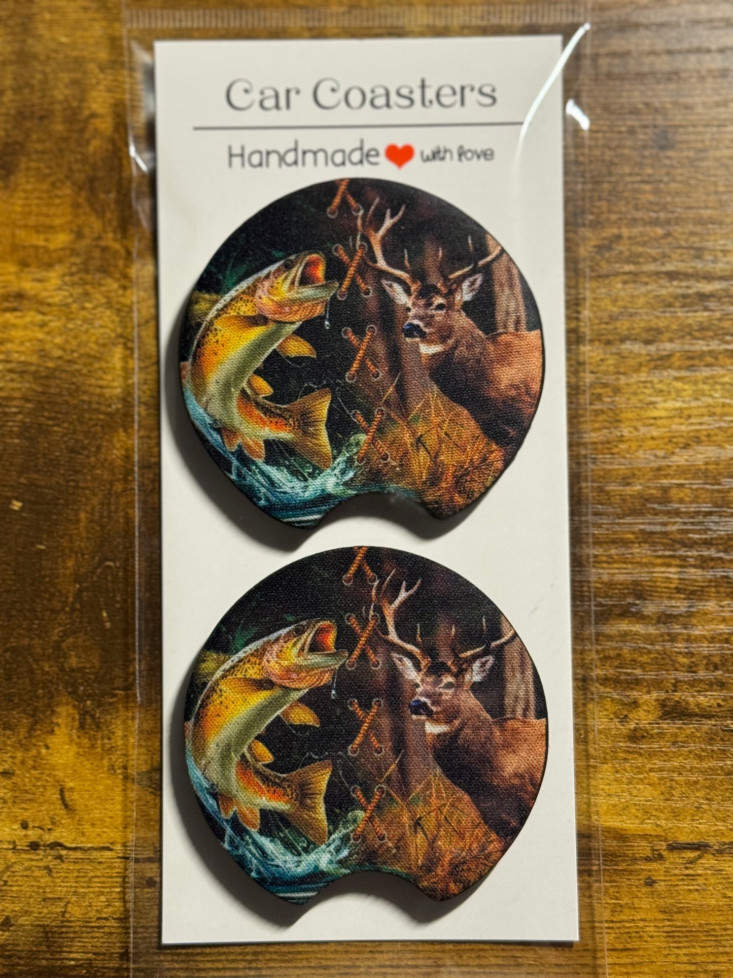Fish & Deer Stitch Car Coasters