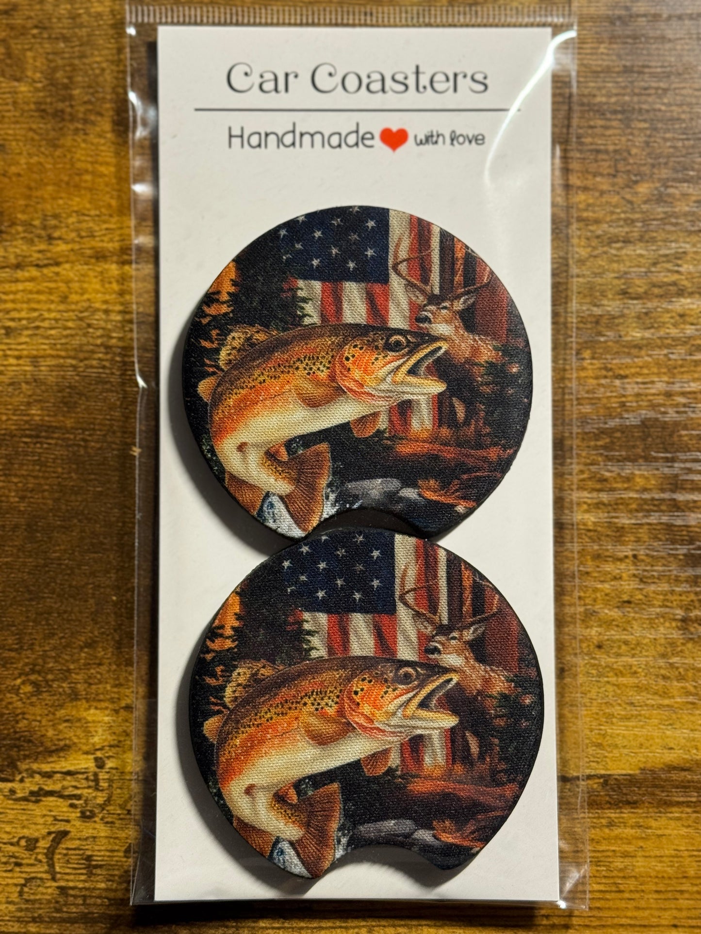 American Flag Fish & Deer Car Coasters