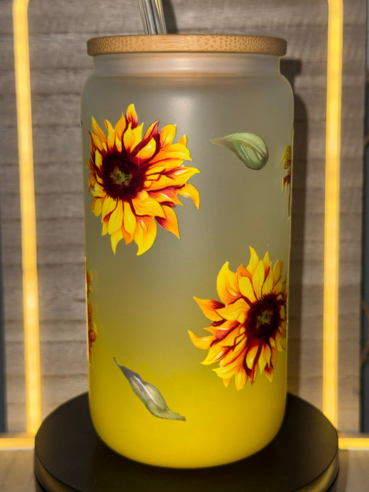 16oz Glass Yellow Sunflower